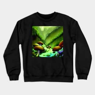 Mushrooms Near A river And Under Mountains, Cute Mushroom Aesthetic Crewneck Sweatshirt